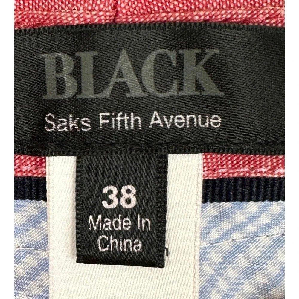Black Saks Fifth Avenue 100% Linen Shorts Mens 38 Red Casual Flat Front Summer